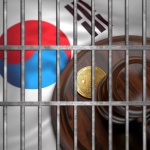 Bitcoin and judge gavel laying on Korean flag - Financial Futurism - Bosses of Fraudulent South Korean Crypto Exchange V Global Jailed -